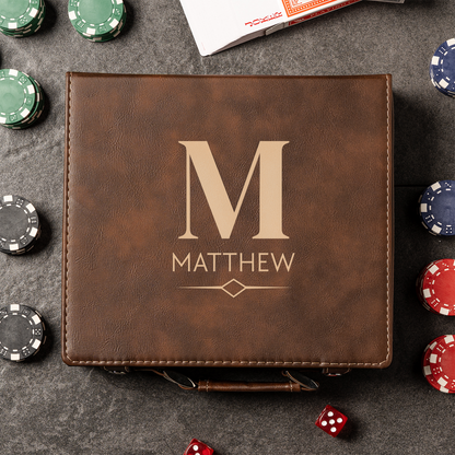 Engraved rustic poker set housewarming gift for him