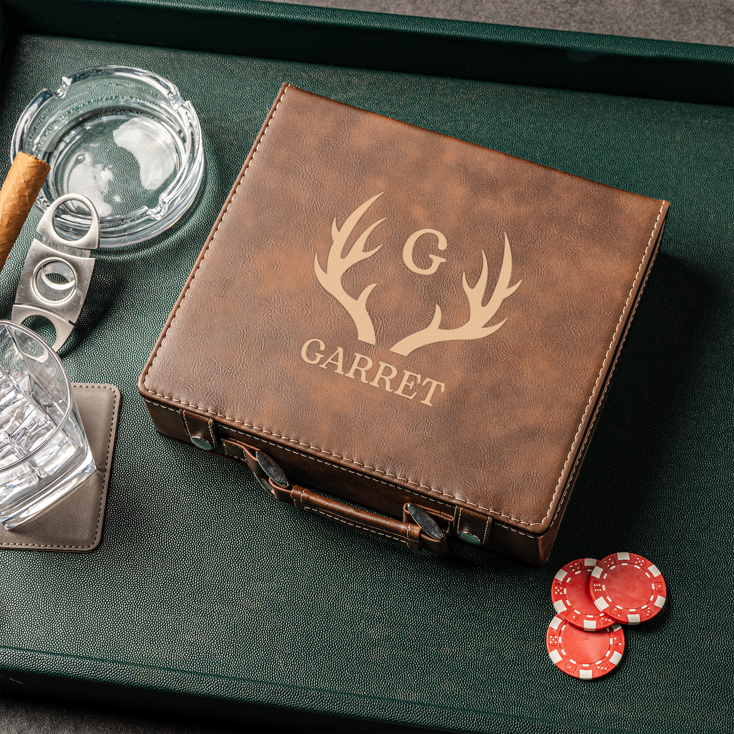Custom poker set chips arrangement birthday gift for him