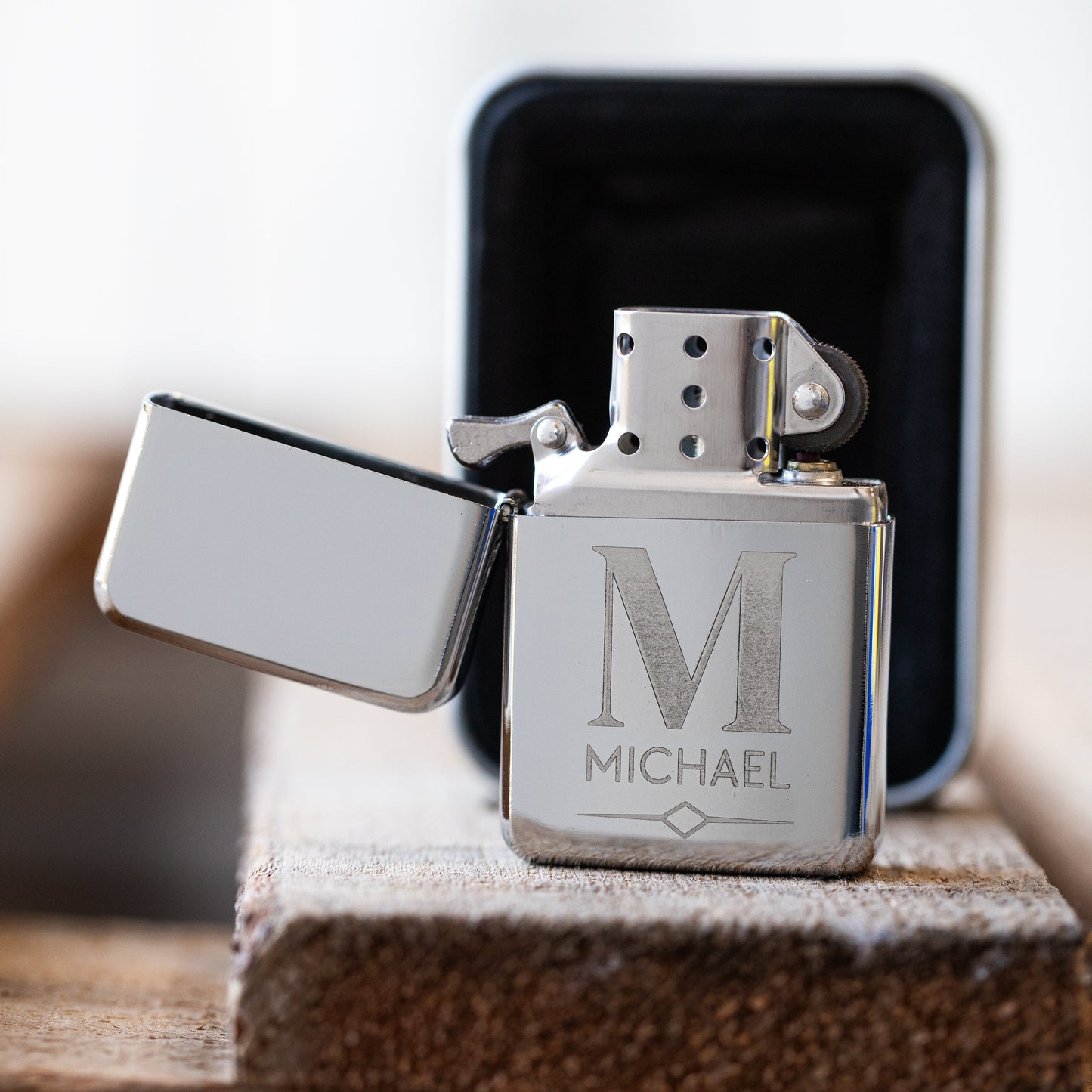 Custom silver lighter side view, Father's Day gift for him