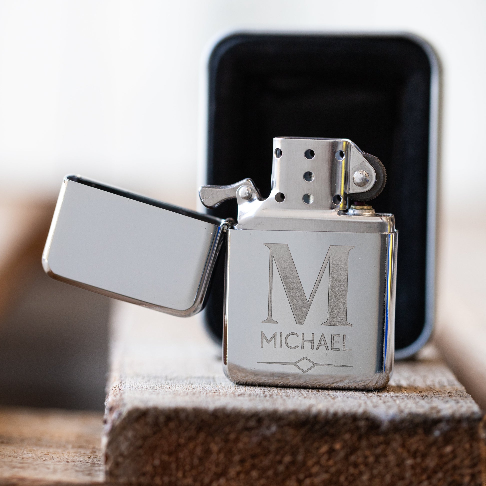 Custom silver lighter side view, Father's Day gift for him