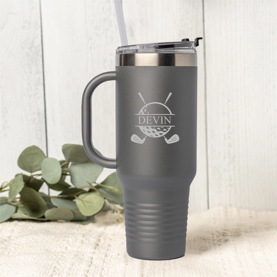40oz golf tumbler engraving detail - custom golf design