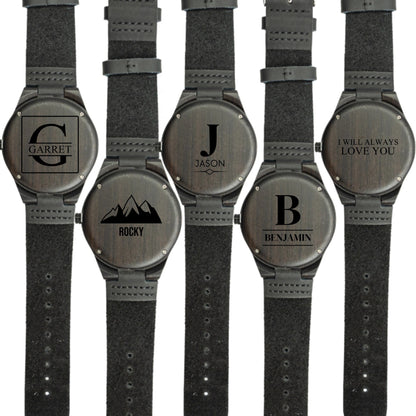 Engraved wood watch back case - groomsman proposal gift