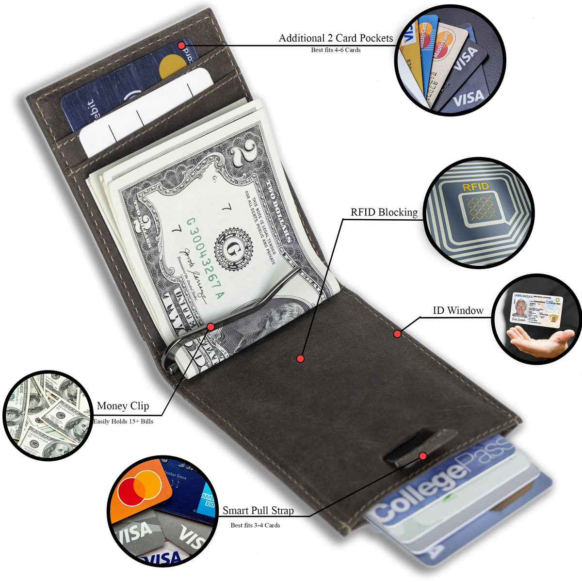 Leather Money Clip Bifold - Slim EDC Carry