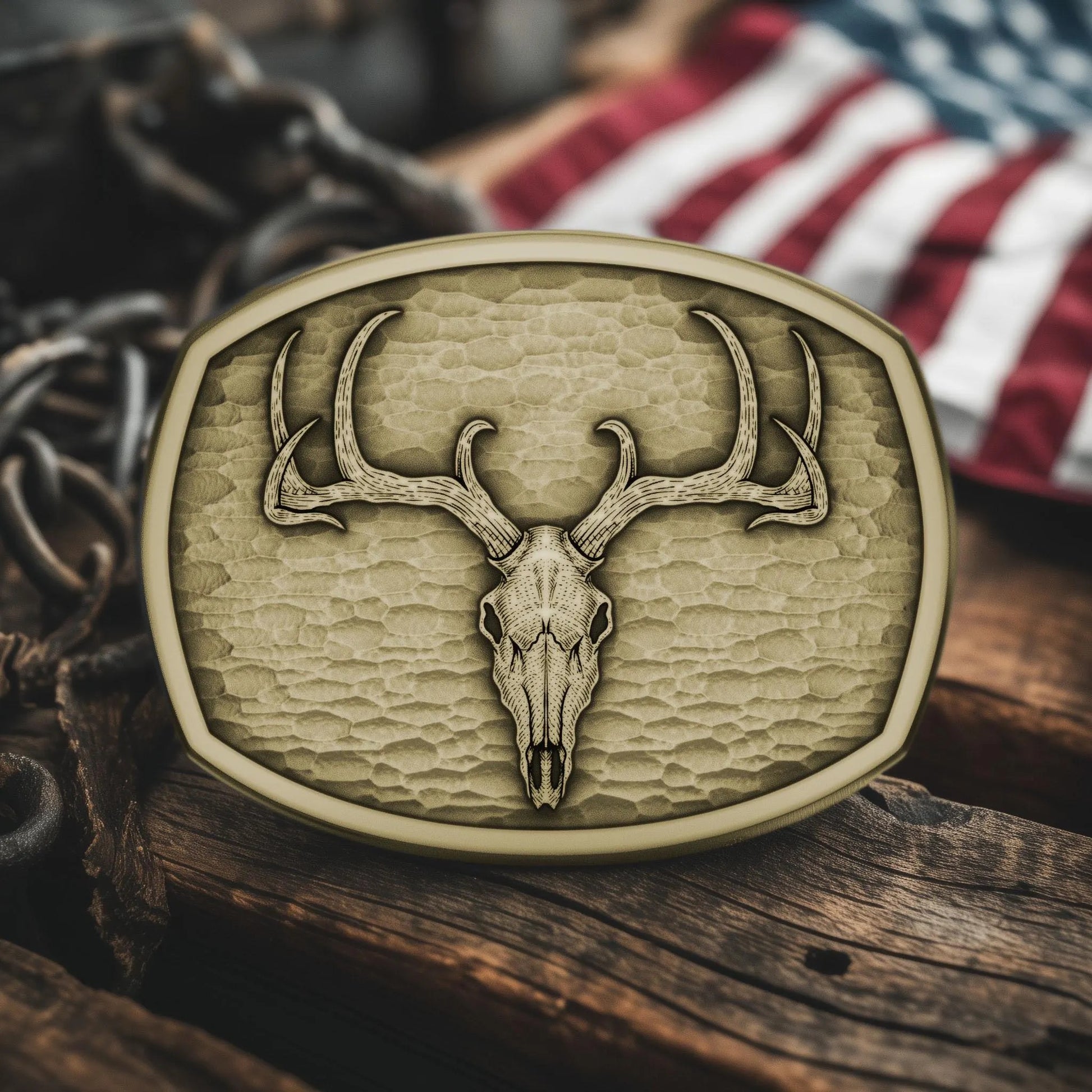 Deer skull belt buckle – brass antique finish