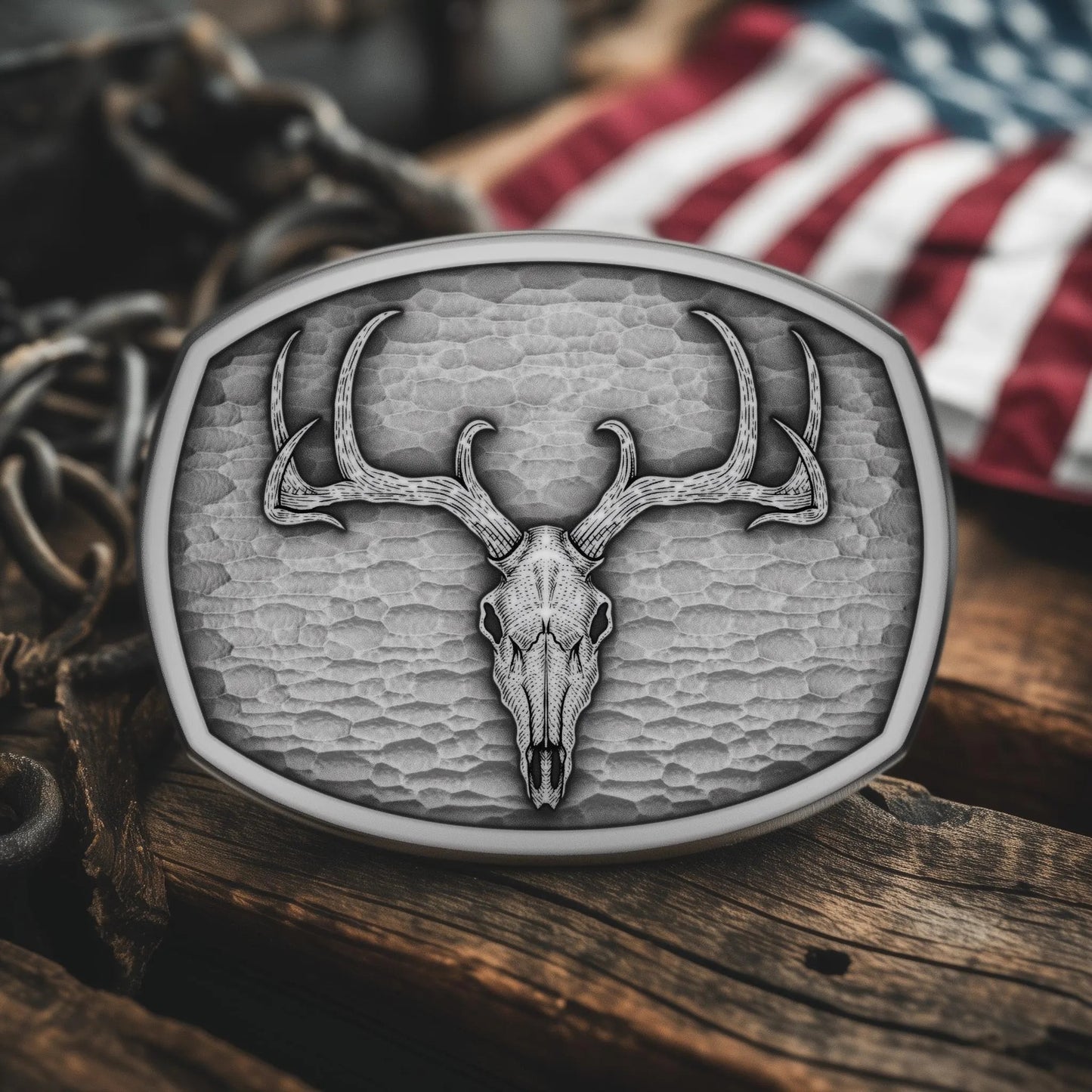 Deer skull belt buckle – silver antique finish