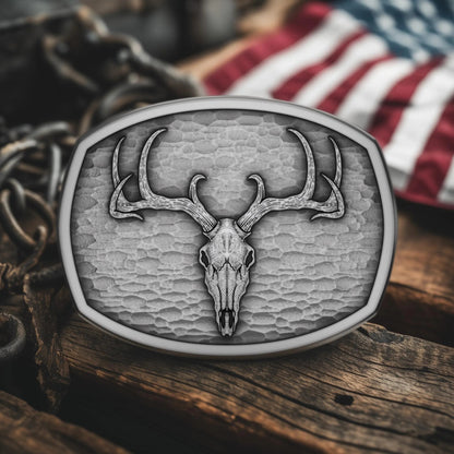 Deer skull belt buckle – silver antique finish