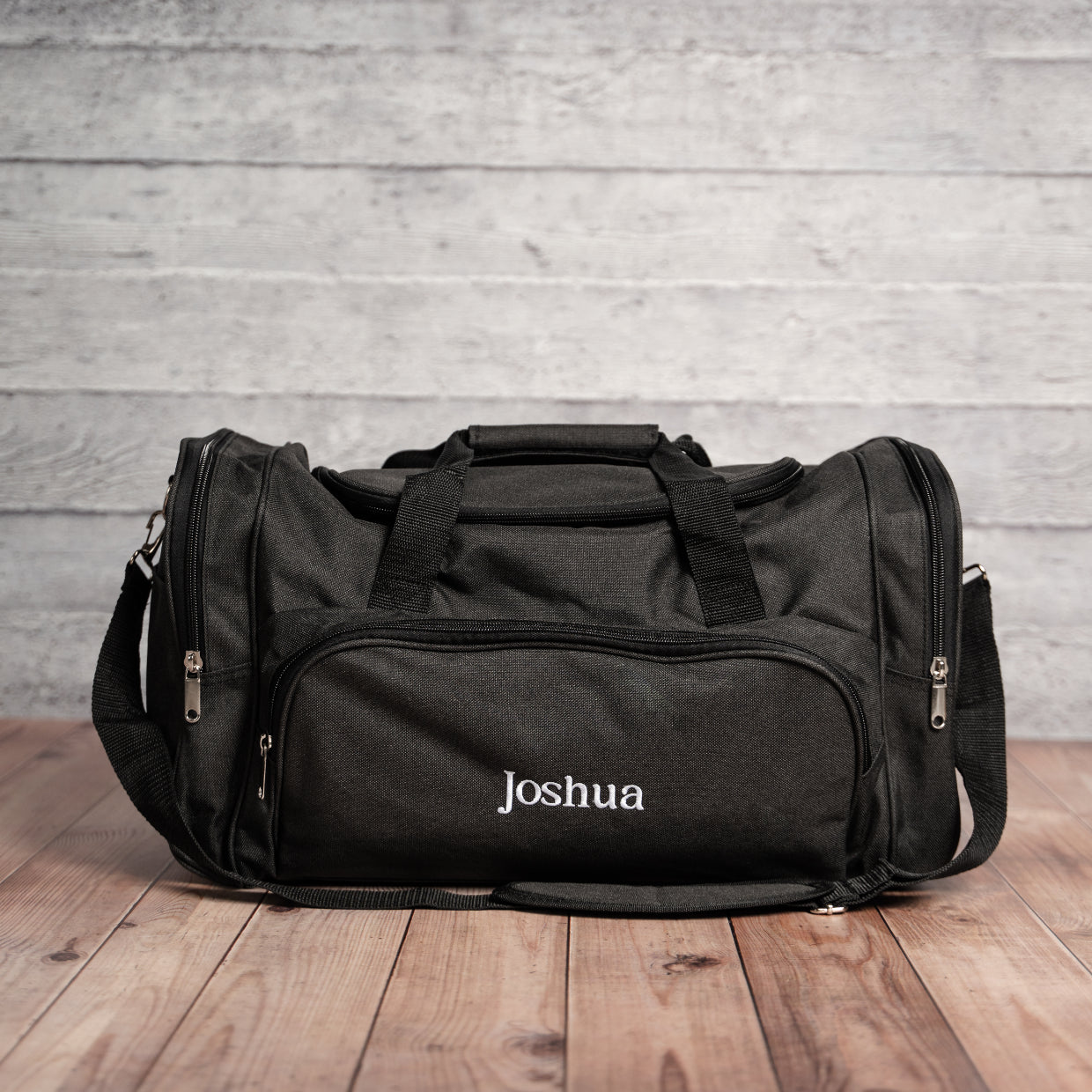 Black Duffle Bag zipper detail - personalized gift for him