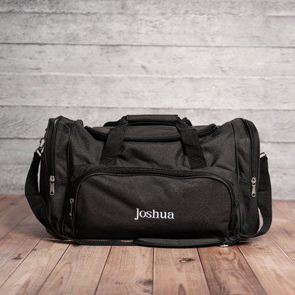 Black Duffle Bag zipper detail - personalized gift for him