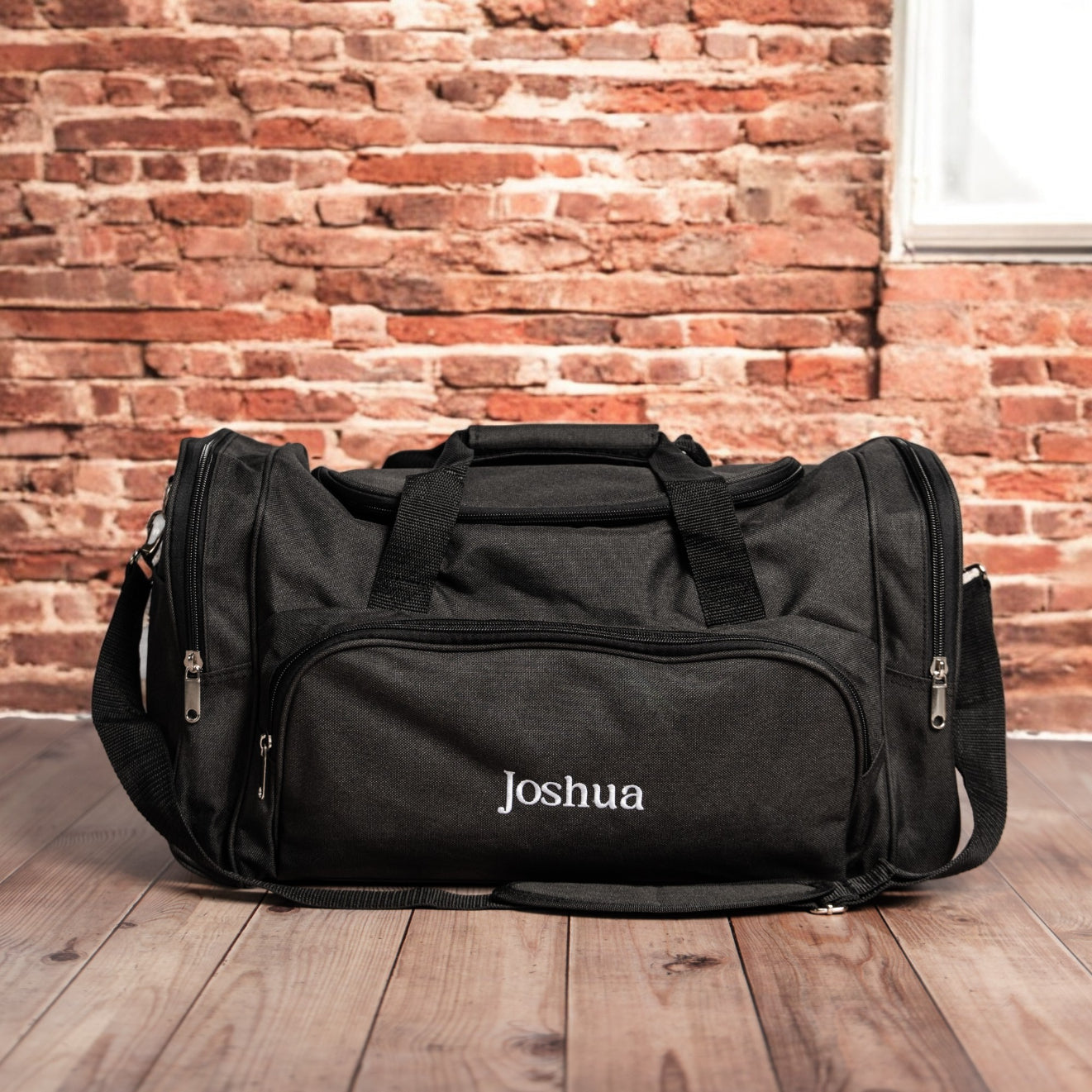 Black Duffle Bag monogram embroidery option - custom wedding gift