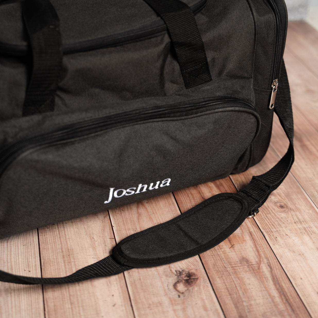 Black Duffle Bag interior zip pocket - weekender bag for groomsmen