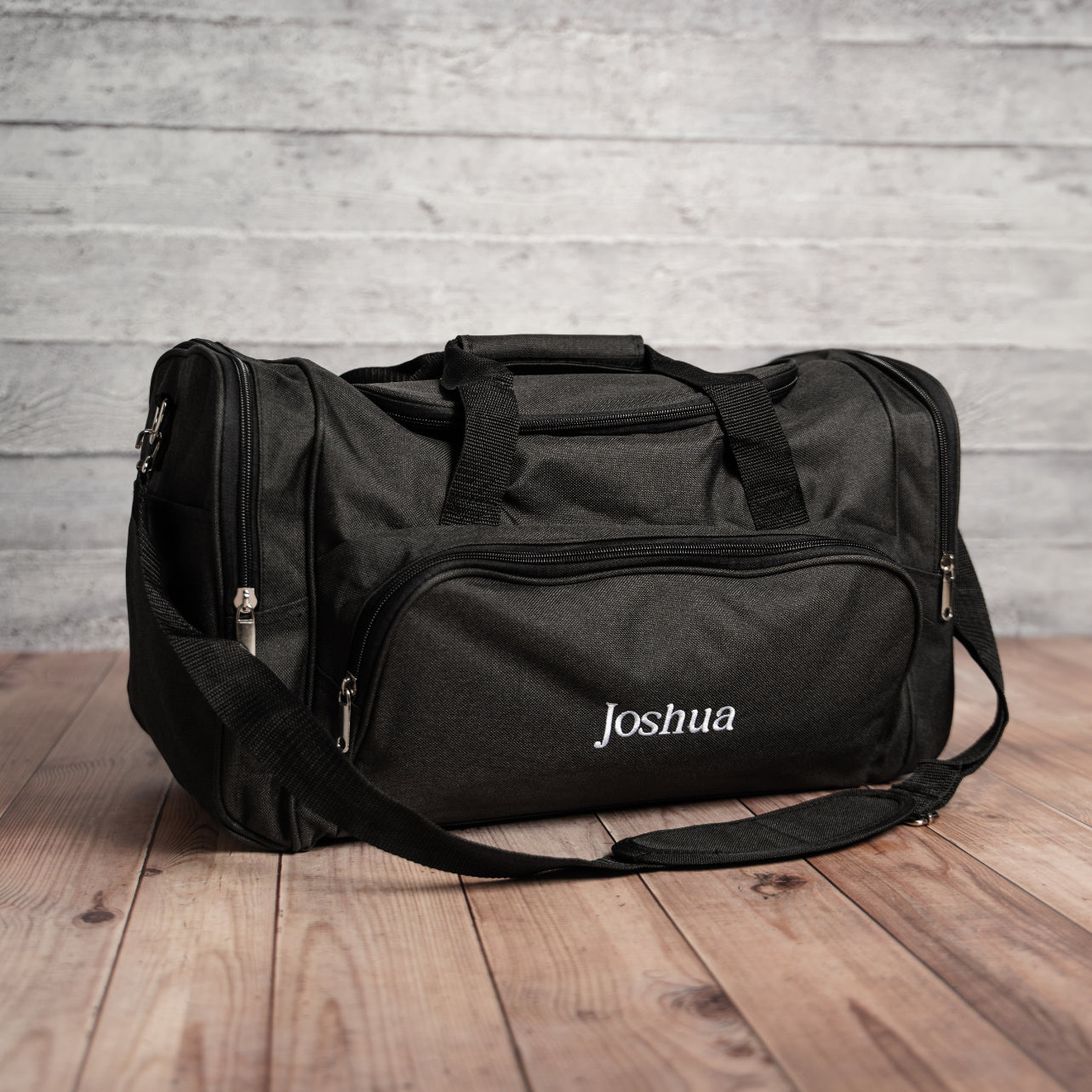 Black Duffle Bag exterior pocket detail - gym duffle bag for men