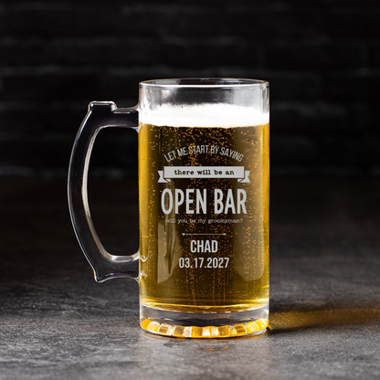 Engraved 25oz Groomsmen Proposal Beer Mug