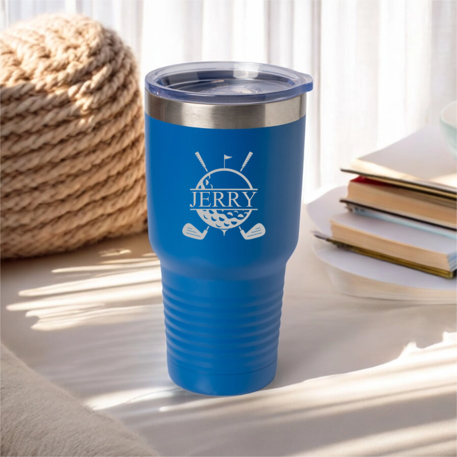 30oz golf tumbler with silver lip detail - engraved golf tumbler