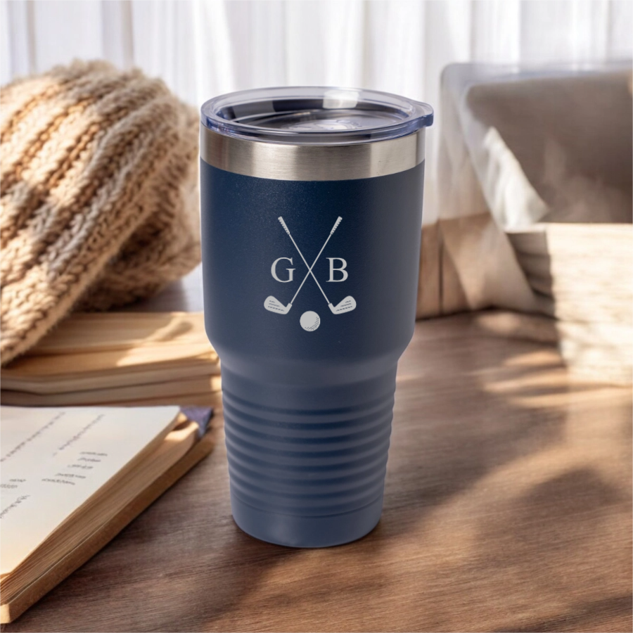 30oz golf tumbler in Cyan - custom golf tumbler