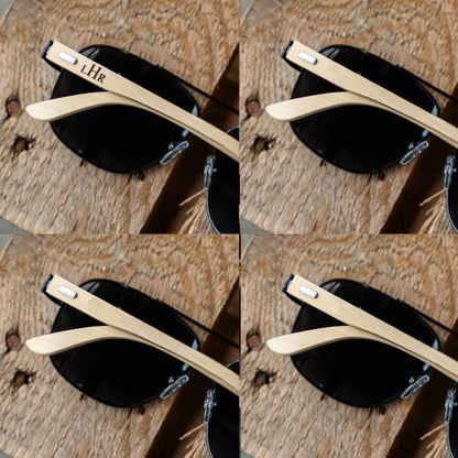 Custom aviator sunglasses bamboo arms best man wedding favor