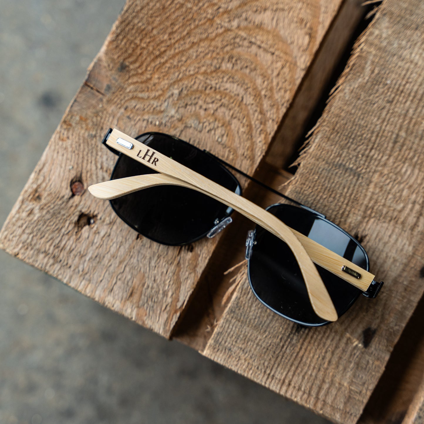 Aviator sunglasses bamboo temple engraving anniversary gift