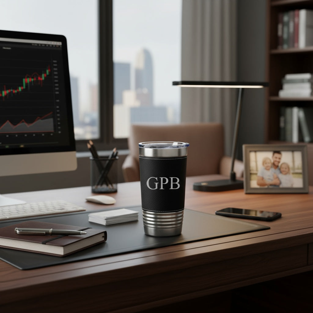 Engraved Black & Rustic Stainless Leather Wrapped Tumblers