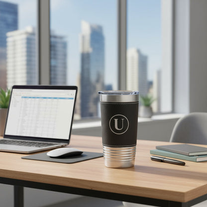 Engraved Black & Rustic Stainless Leather Wrapped Tumblers