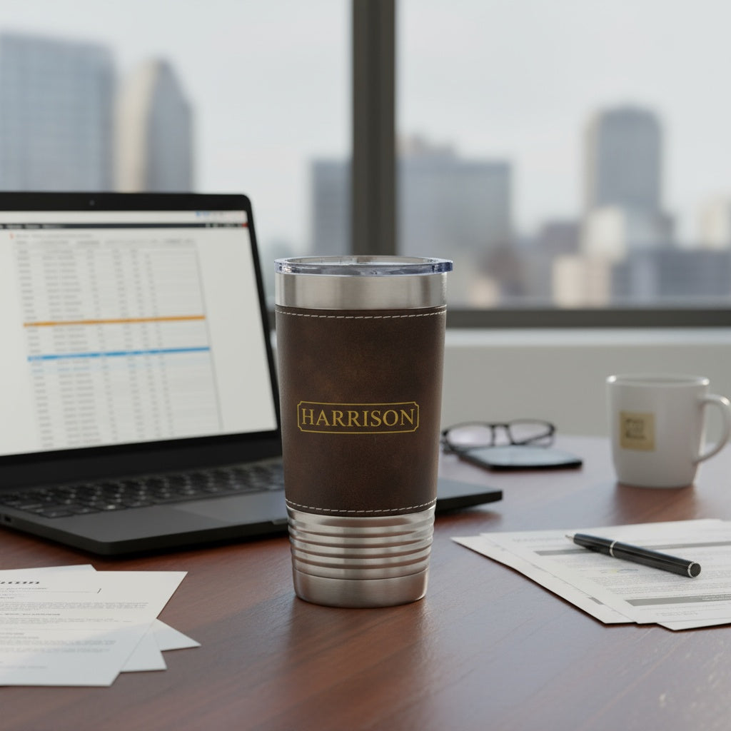 Engraved Black & Rustic Stainless Leather Wrapped Tumblers