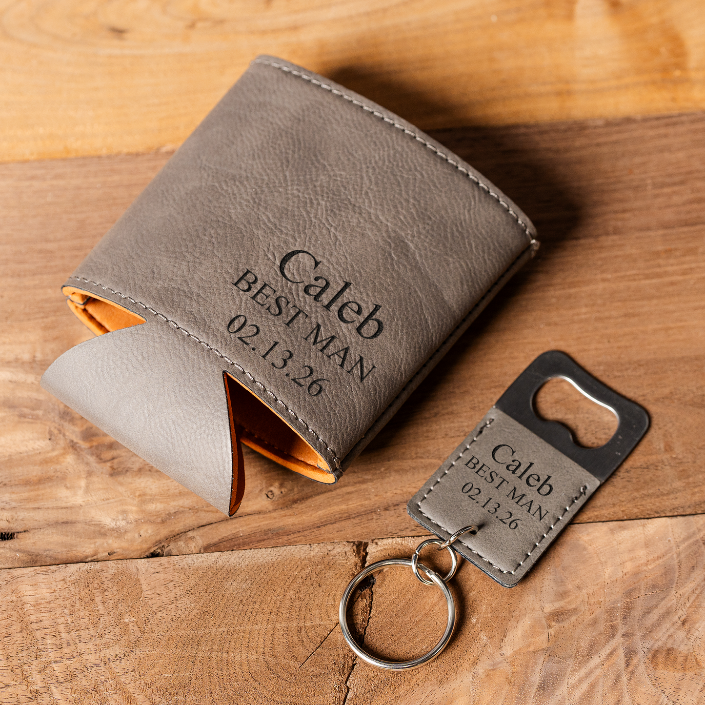 Personalized can cooler bottle opener bundle groomsmen gift set view 2