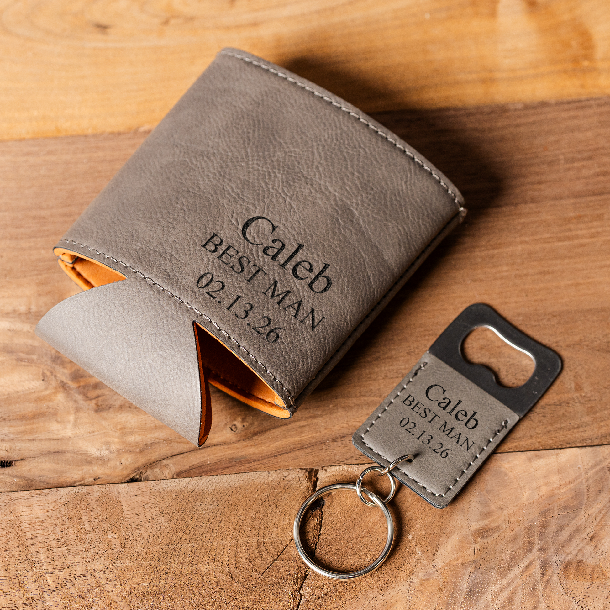Personalized can cooler bottle opener bundle groomsmen gift set view 2