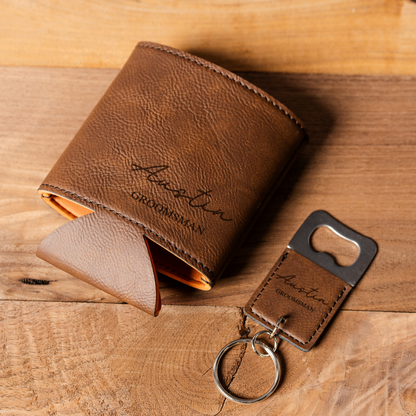 Custom engraved can cooler and bottle opener best man gift view 3