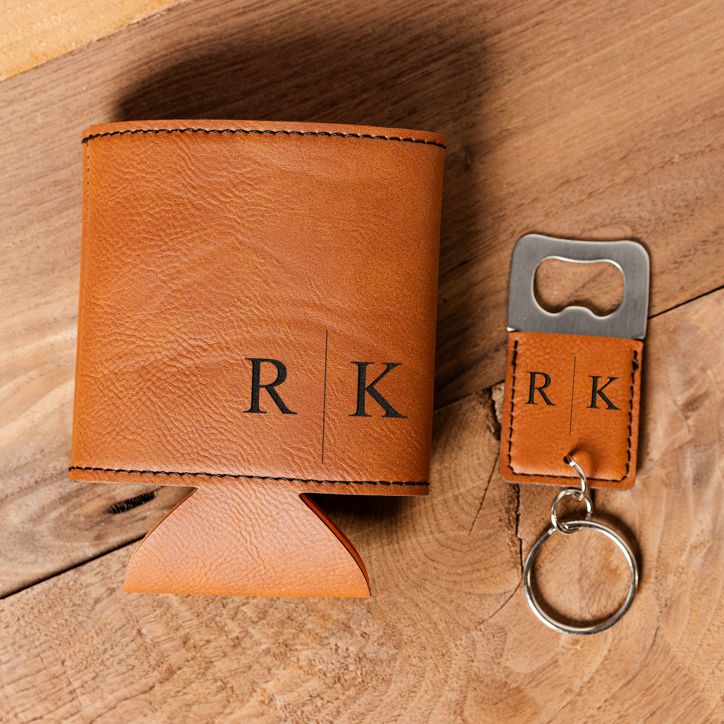 Personalized engraved can cooler and bottle opener gift bundle view 7