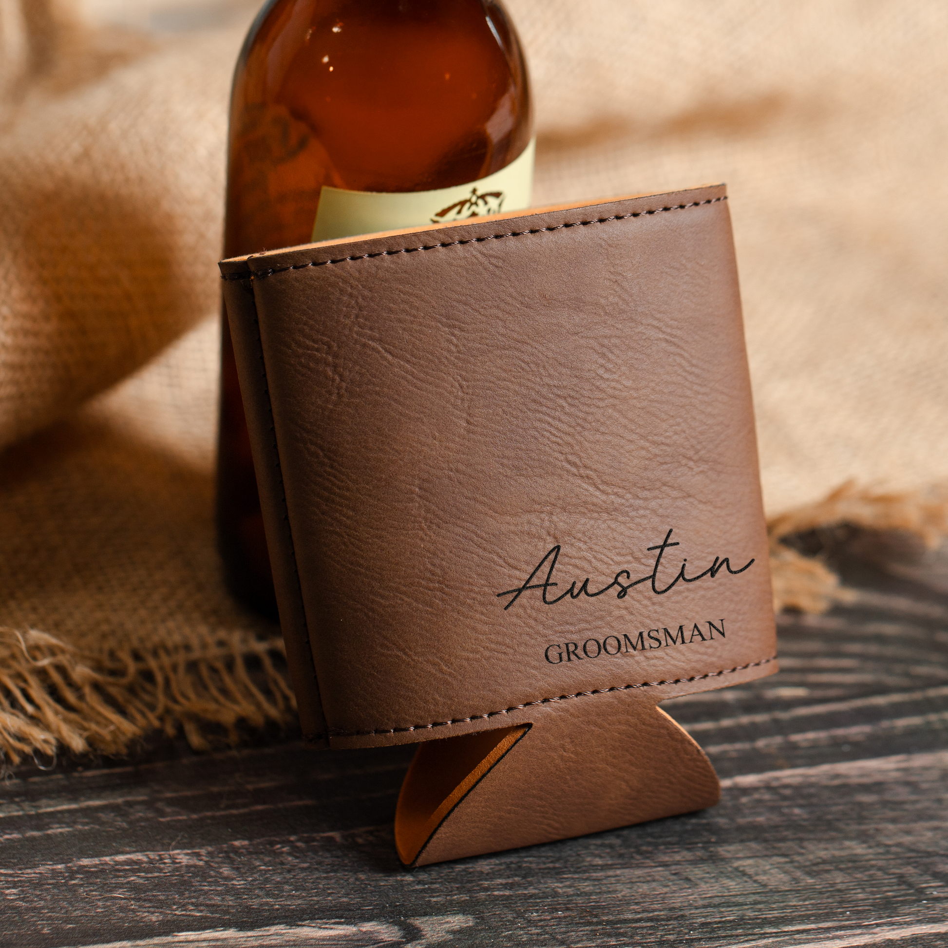 Custom can cooler and bottle opener engraved groomsmen gift view 9