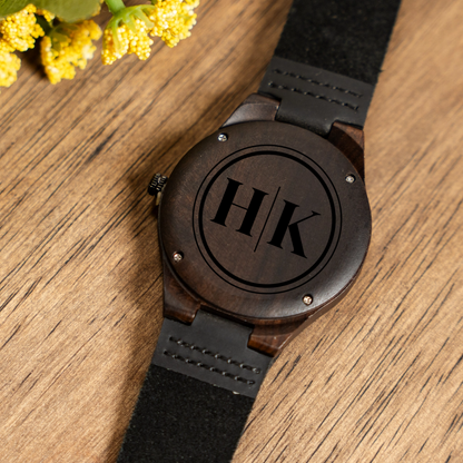 Engraved Dark Brown Wood Watch - Reserve Collection