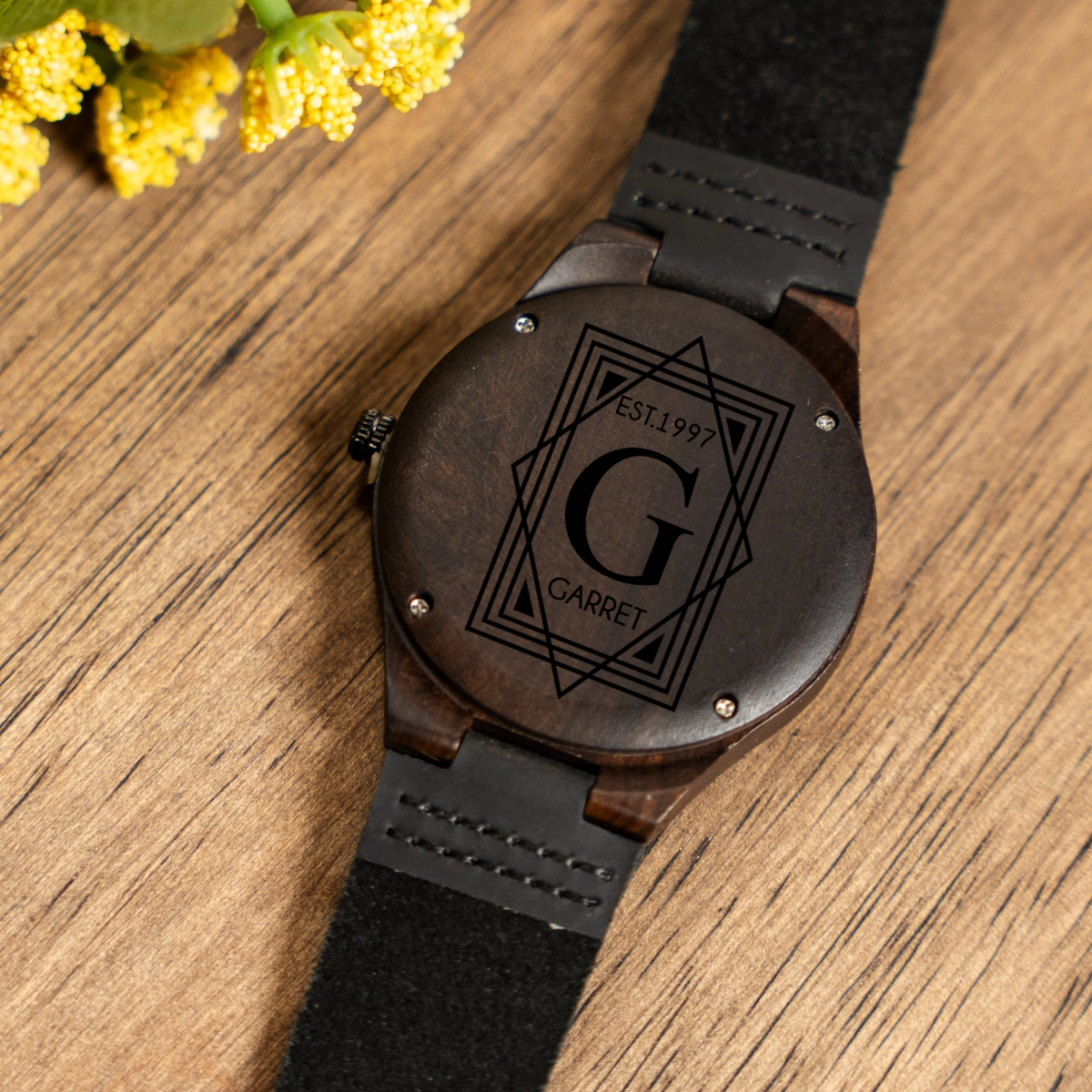 Engraved Dark Brown Wood Watch - Reserve Collection