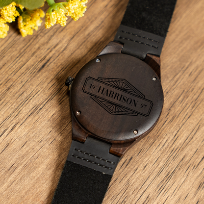 Engraved Dark Brown Wood Watch - Reserve Collection