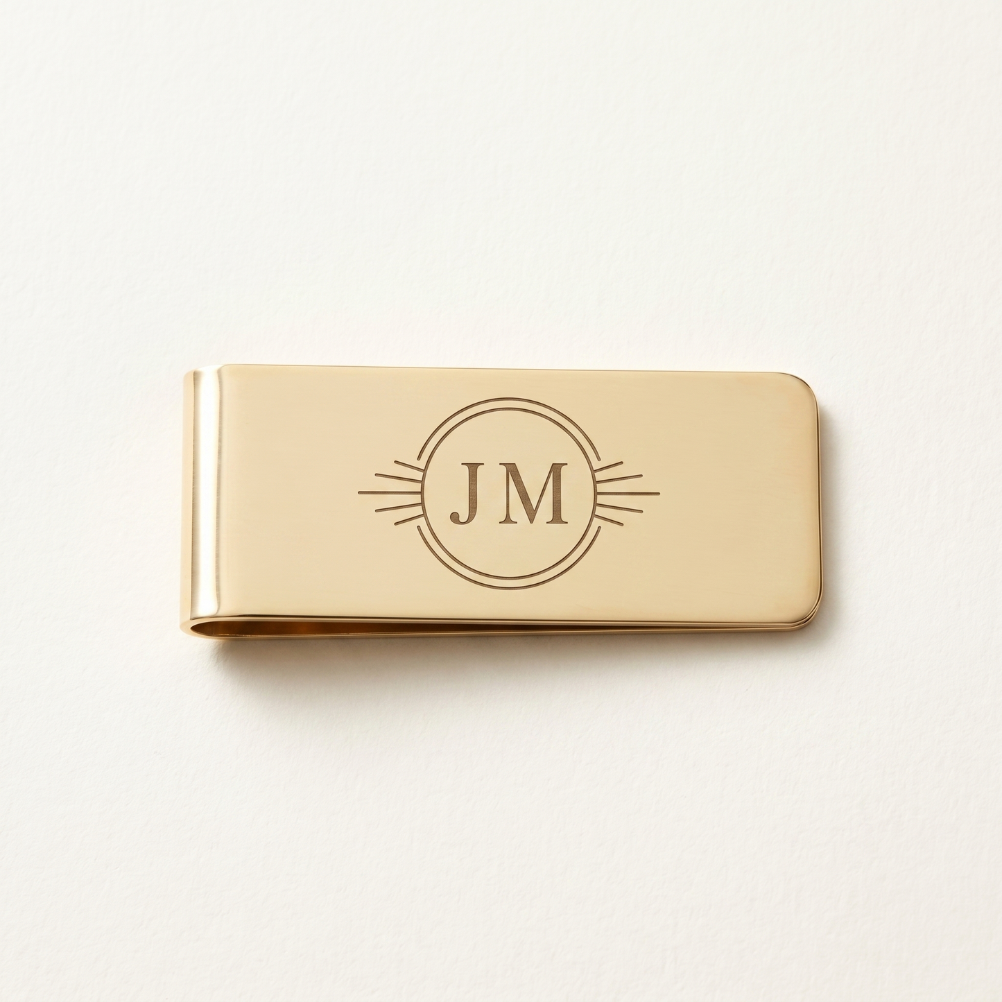 Engraved gold metal money clip with JM monogram - personalized groomsmen gift