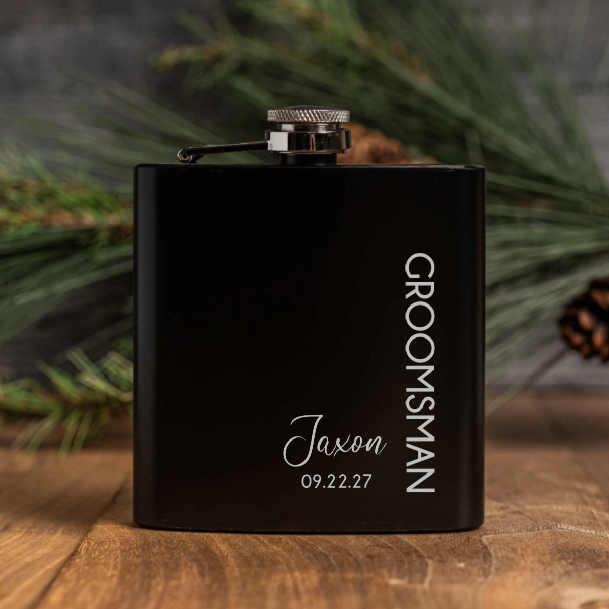 Engraved Groomsmen Black Powder Coated Flasks