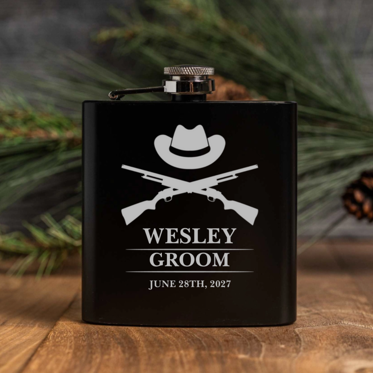 Engraved Groomsmen Black Powder Coated Flasks