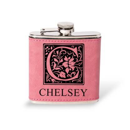 Engraved Leather Wrapped Stainless Steel Flasks