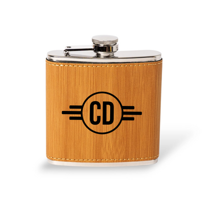 Engraved Leather Wrapped Stainless Steel Flasks
