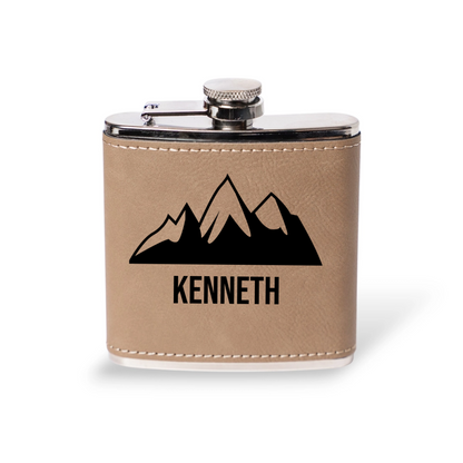 Engraved Leather Wrapped Stainless Steel Flasks