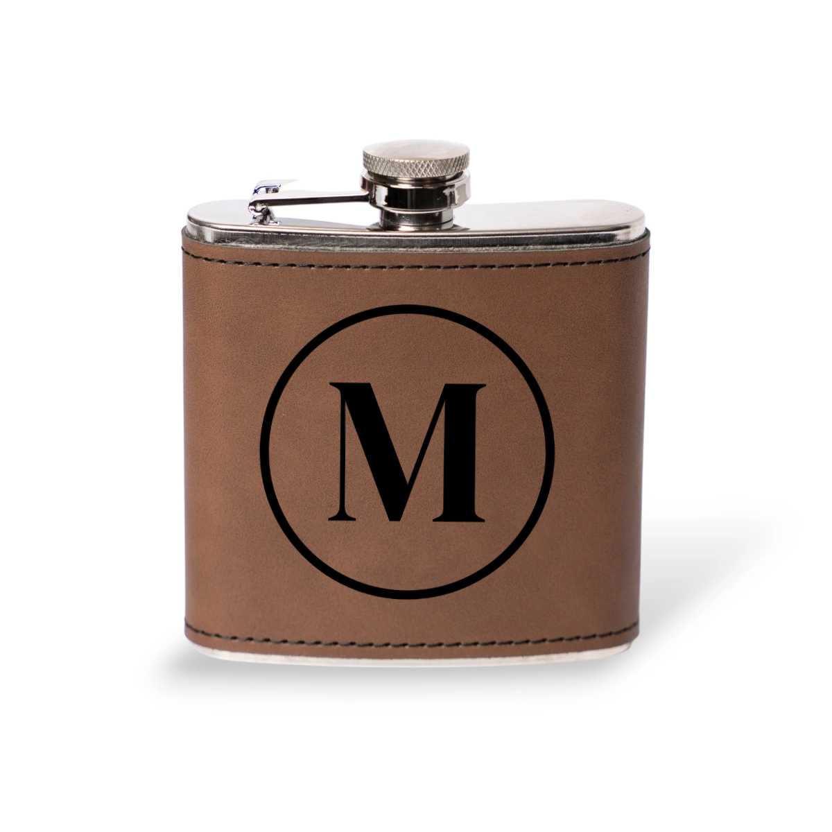 Engraved Leather Wrapped Stainless Steel Flasks