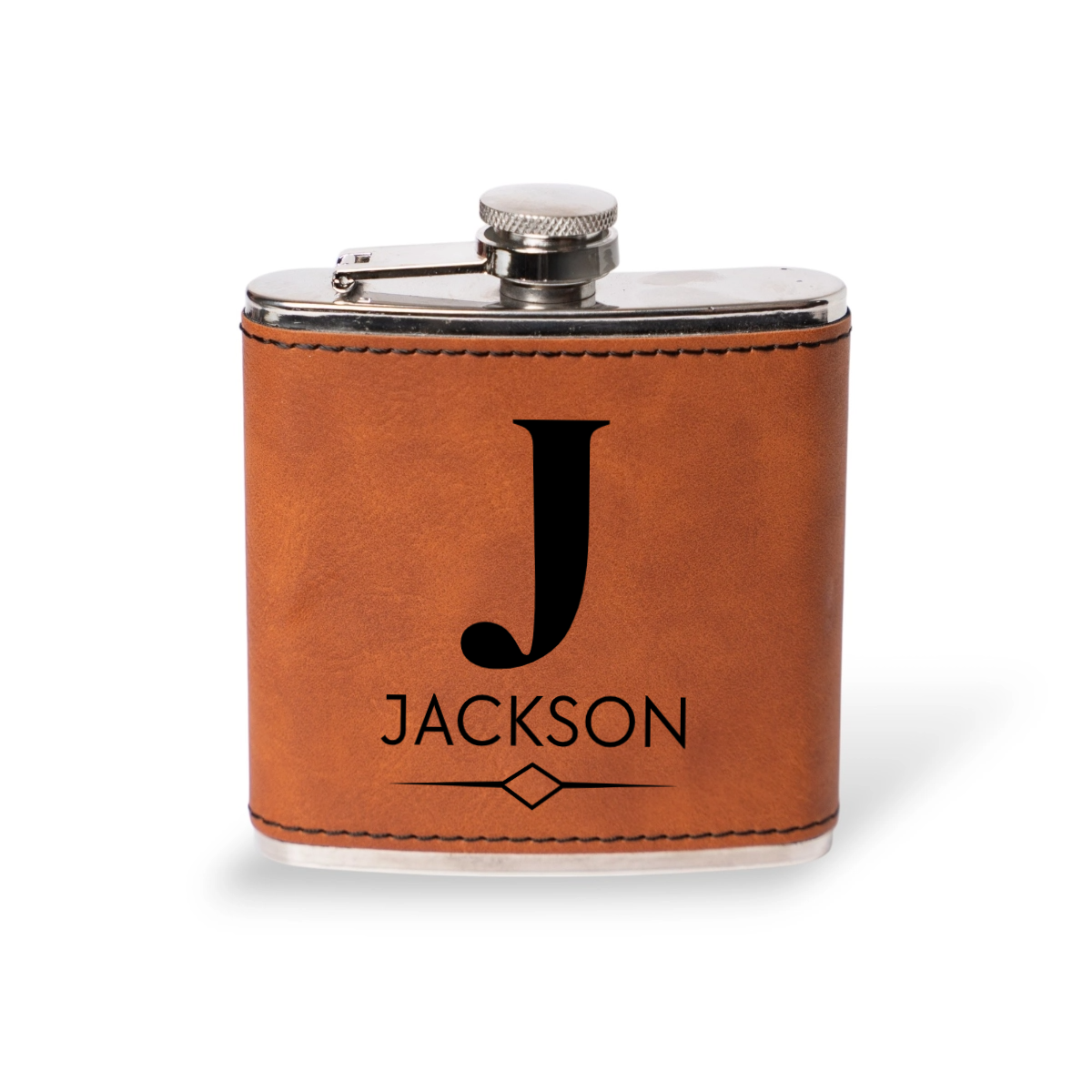 Engraved Leather Wrapped Stainless Steel Flasks