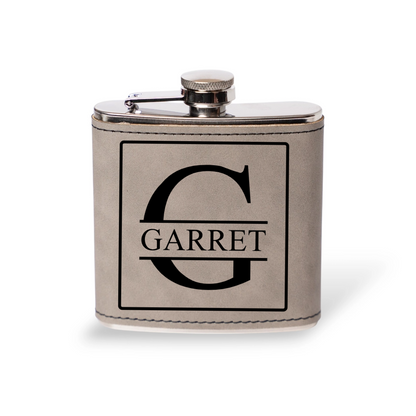 Engraved Leather Wrapped Stainless Steel Flasks