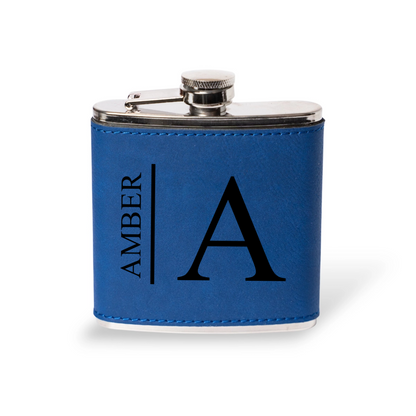 Engraved Leather Wrapped Stainless Steel Flasks