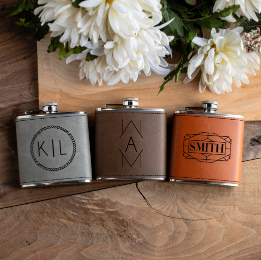 Engraved Leather Wrapped Stainless Steel Flasks - Reserve Collection