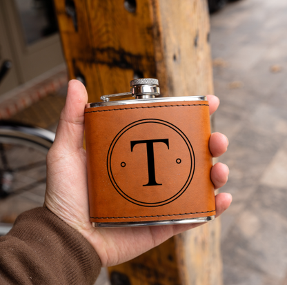 Engraved Leather Wrapped Stainless Steel Flasks - Reserve Collection