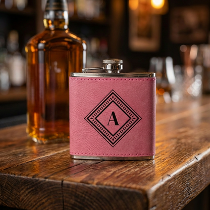 Engraved Leather Wrapped Stainless Steel Flasks - Reserve Collection