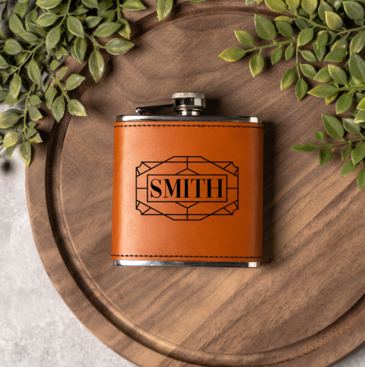 Engraved Leather Wrapped Stainless Steel Flasks - Reserve Collection