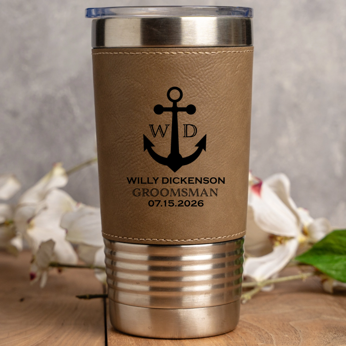 Engraved Leather Wrapped Stainless Tumblers - Groomsmen, Bridesmaids, Best Man