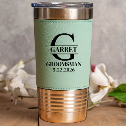 Engraved Leather Wrapped Stainless Tumblers - Groomsmen, Bridesmaids, Best Man
