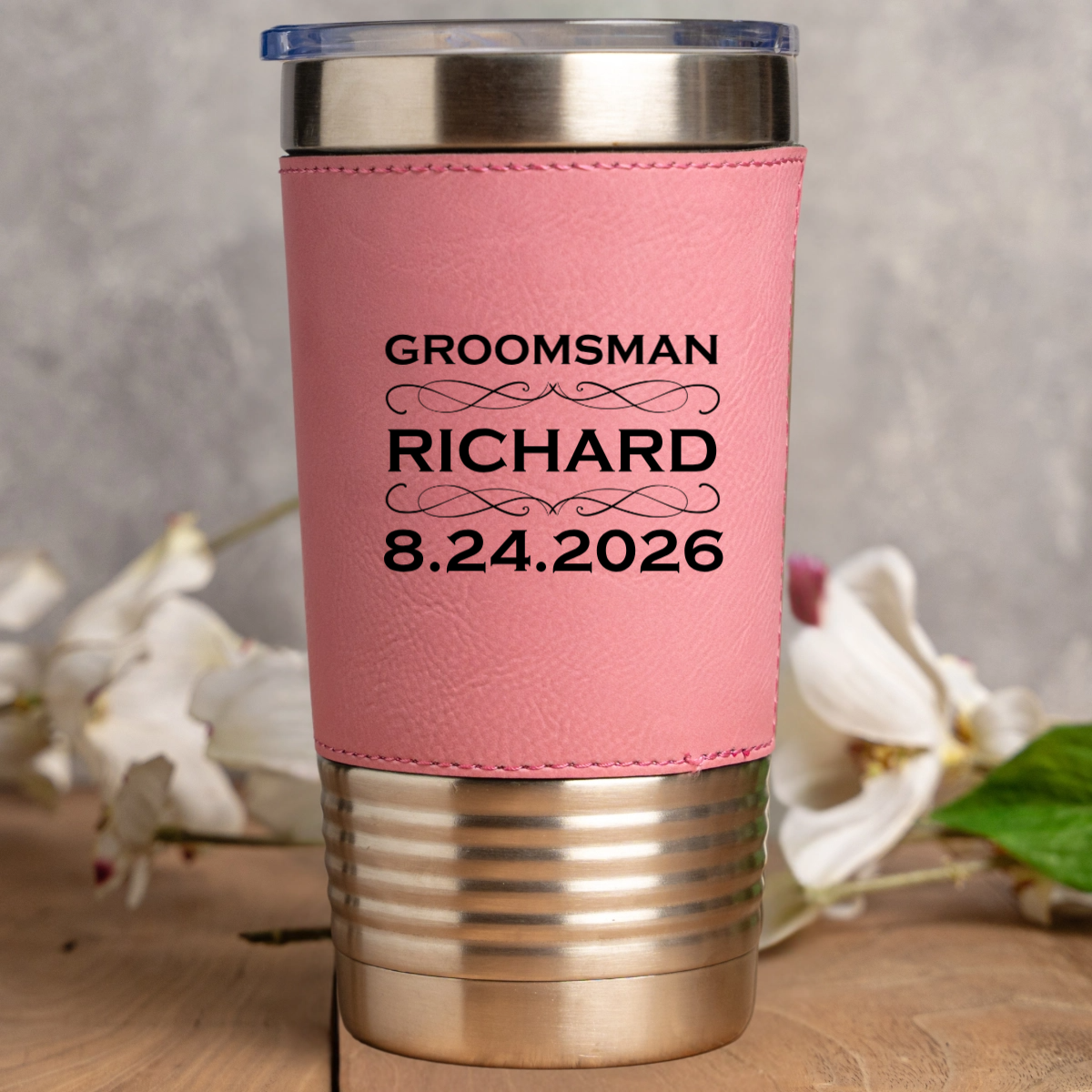 Engraved Leather Wrapped Stainless Tumblers - Groomsmen, Bridesmaids, Best Man