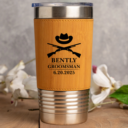Engraved Leather Wrapped Stainless Tumblers - Groomsmen, Bridesmaids, Best Man