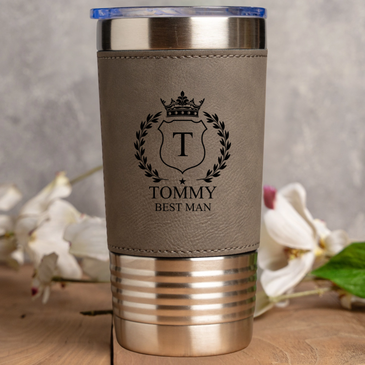 Engraved Leather Wrapped Stainless Tumblers - Groomsmen, Bridesmaids, Best Man